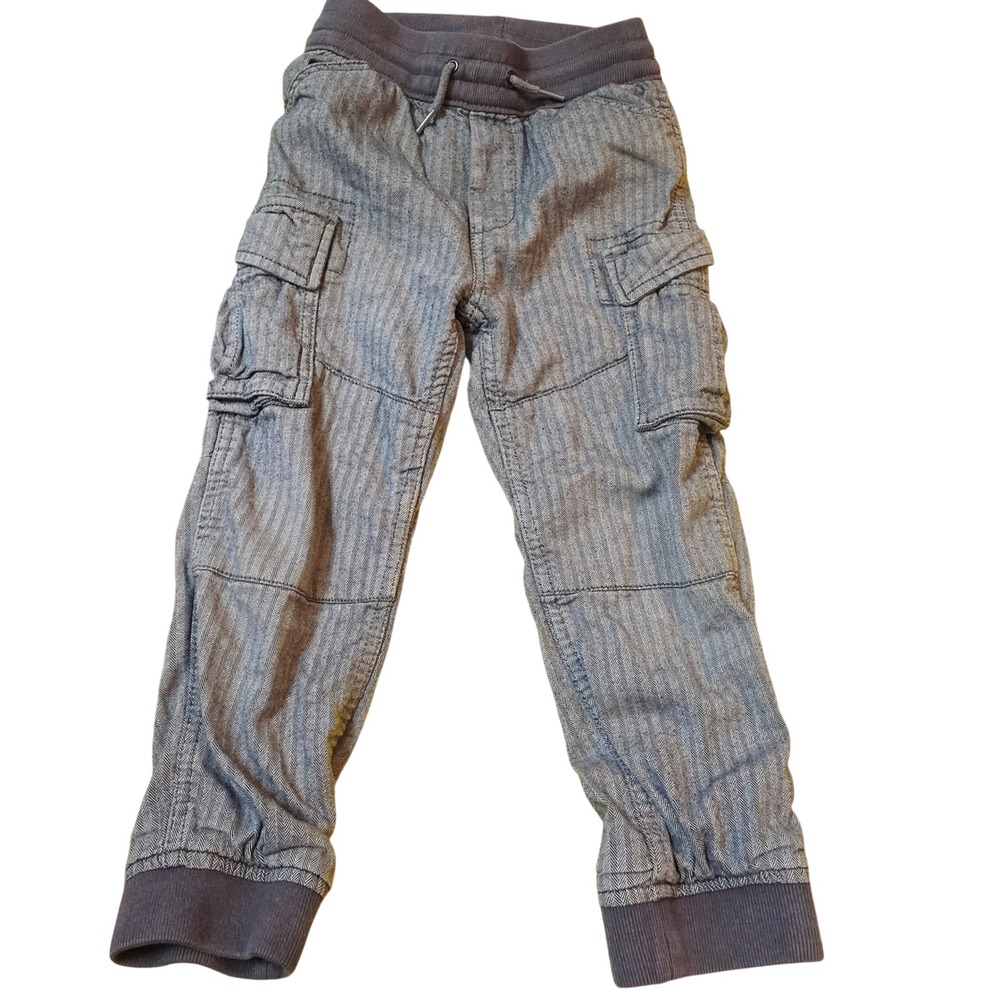 Gap Kids Boys Grey Herringbone Cargo lined Jogger Pants Size S 6-7 Elastic Waist